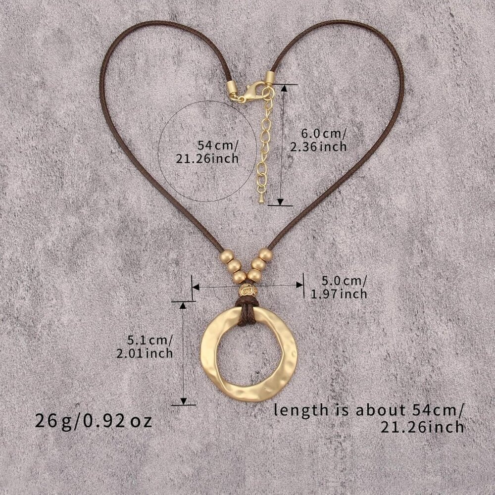 Bohemian Necklaces for Women Leather Necklace Wood Pendant Choker Long Brown Nec - Picture 7 of 9